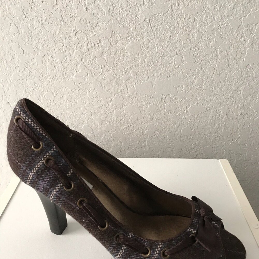 Steve Madden Ninna Peep Toe Heels Black Plaid Ribbon - Picture 12 of 12